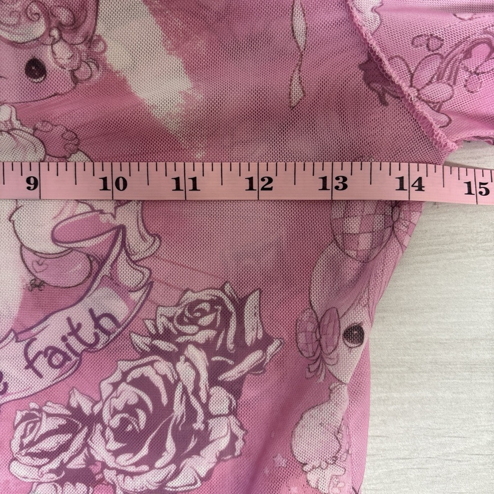 Forever 21 collab Pink Angel precious moments Graphic Sheer Long Sleeve Top - Picture 5 of 6